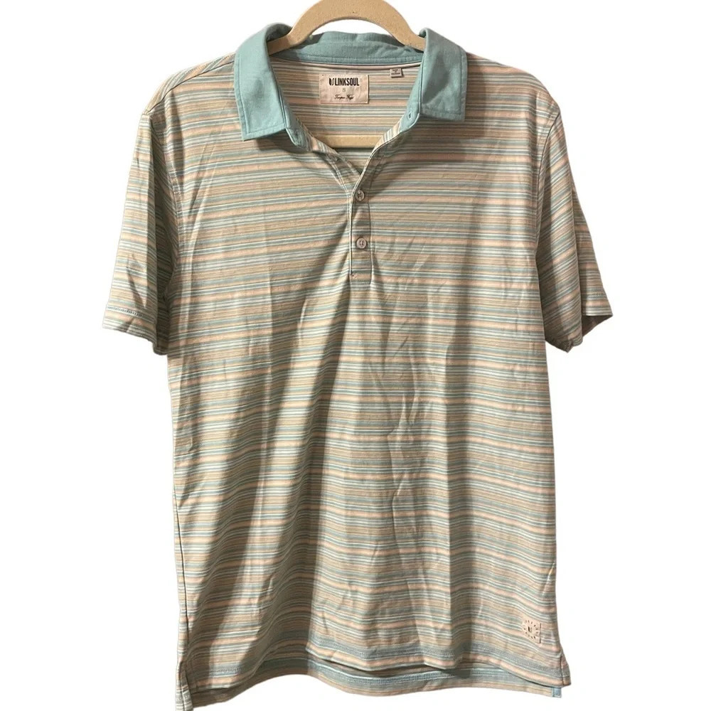LINKSOUL TEAL STRIPED GOLF POLO
